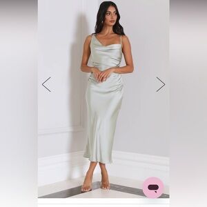 Hello Molly SILKY TOUCH SATIN MIDI DRESS SAGE